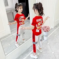 girls summer suits 2021 new fashionable childrens two pieces womens sports red casual fashion