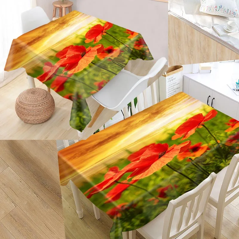 

Custom Poppies Flowers Table Cloth Oxford Fabric Rectangular Waterproof Oilproof Table Cover Family Party Tablecloth
