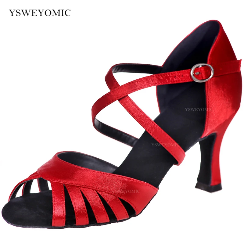 Dance Shoes Bachata Latin Ballroom Shoes Satin Meduim Heel Customized Colors Black Flesh White Red Salsa Latin Dance Shoes Girls