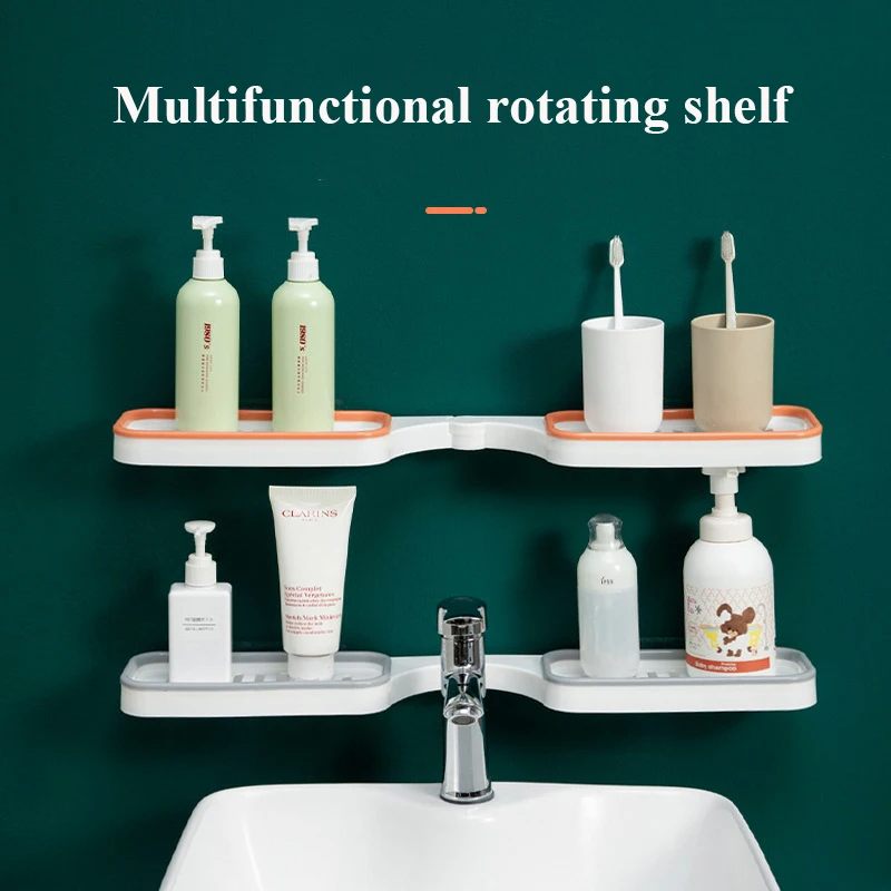 

Bathroom Shelf Shampoo Holder Countertop Corner Dual-purpose Shelf Foldable Bathroom Storage Rack Punch-free Shower Accessories