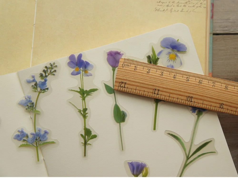 36 шт. натуральный фиолетовый кормовой горох цветок тюльпаны Роза Маргаритка стиль ПВХ стикер Скрапбукинг прозрачная бирка этикетка украшение бирка