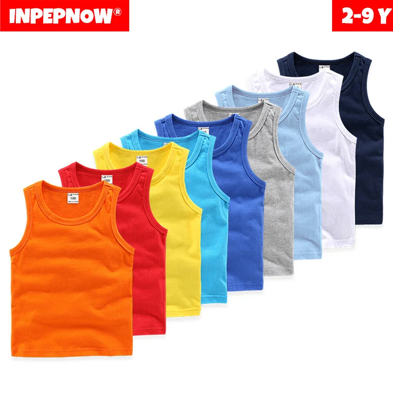 

INPEPNOW 2-9Y Girls Casual Vest Solid Sleeveless Children T-shirts for Girls Summer Baby Boys T Shirts Kids Clothes Tops DX126