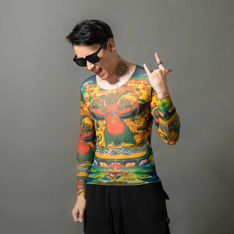 Мужская футболка с длинными рукавами и татуировками панк темно Модные ночные