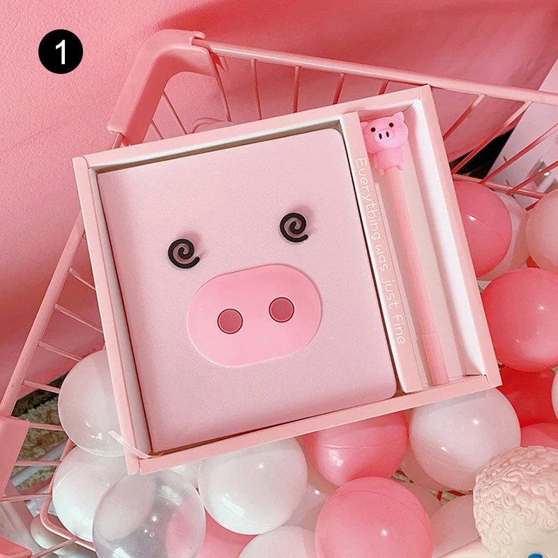 

Pig Journal Notebook Pen Set Lovely Gifts for Girls PP Cover Note Book Traveler Journey Memo ND998