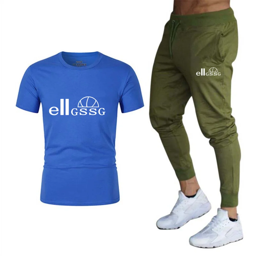 

2021 Hot Sale High Quality Cotton T-shirt Summer Pants Casual Suit Brand Fitness Jogging Pants T-shirt Fashion Men's Top