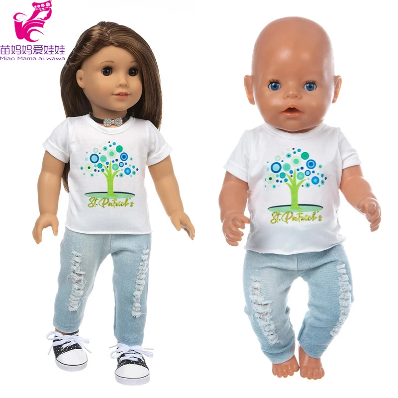 

43cm born baby doll clothes white shirt denim trousers 40cm Nenuco Ropa y su Hermanita 18" american og girl doll clothes jeans