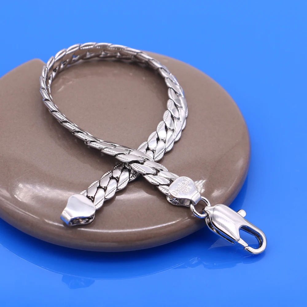 

Fashion Silver Bracelet Solid 925 Silver 7mm 19cm men's Long Button S Clasp Bracelet of Venice a Man of Male Jewelry Accessories