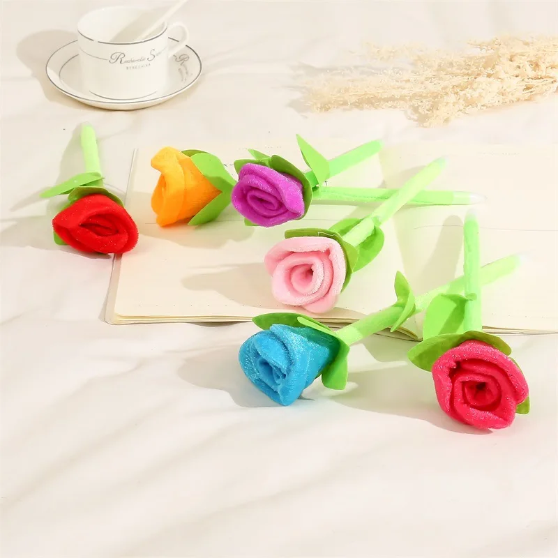 

50PCS Creative Office Stationery Rose Plush Blue Flower Ballpoint Pen Novelty Pens for Writing