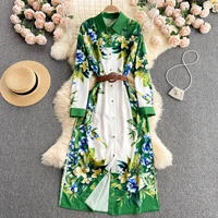 elegant womens dress spring autumn shirt collar textured design sense printed long sleeved new plus size casual midcalf empire