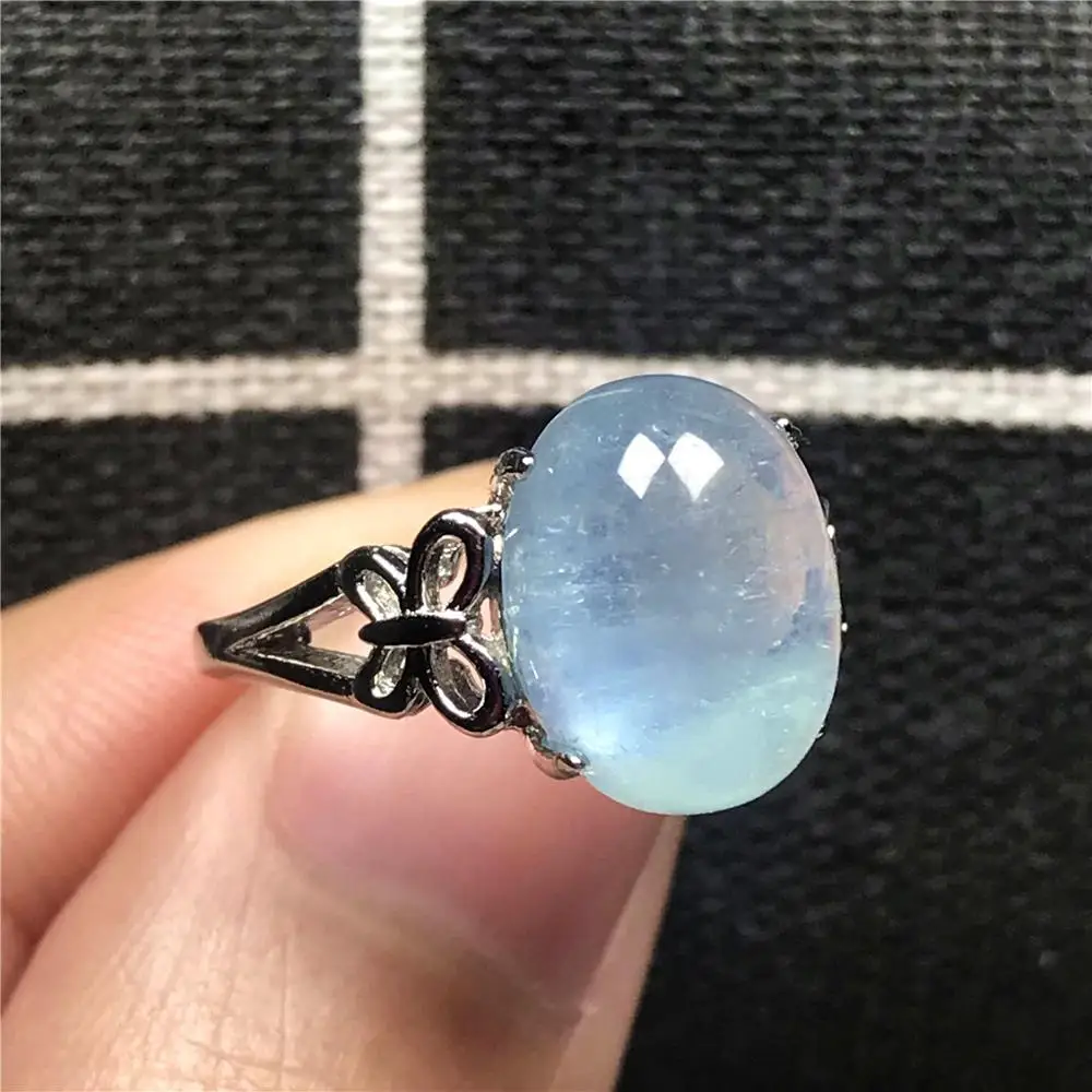 Топ натуральный морской синий Аквамарин кольцо для женщины мужчины Кристалл 12x9