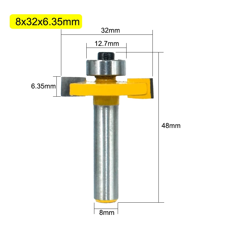 8x32x6.35mm 1 шт. 8 мм хвостовик Т-образное долото фрезы с подшипником дерева слот фрезы T тип Rabbeting инструмент по дереву MC02091 - Длина режущей кромки: 8x32x6.35mm