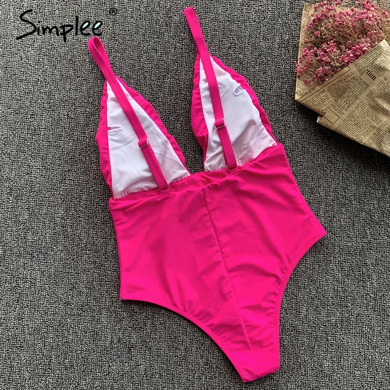 Simplee цельные купальник костюм розовые бикини женский треугольник женщины 2019