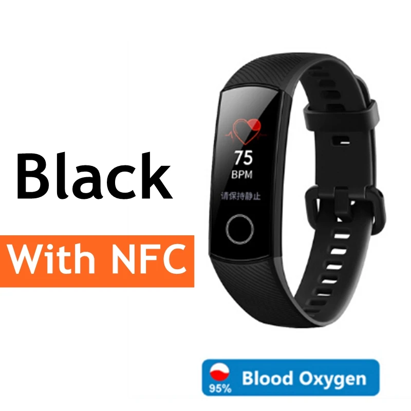 Black band 5 NFC NFC версия huawei Honor Band 5, смарт-браслет, оксиметр, 4 цвета, экран, плавающий ход, Обнаружение сна, монитор Honor Band 5, синий, розовый, зеленый - Цвет: Black band 5 NFC