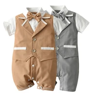 new summer baby boys gentleman clothes suit infant stripe patchwork bow tie shirtshorts kids girls casual fashion clothing sets