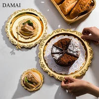 golden stainless steel plates relief craft cake dessert dishes nordic afternoon tea snacks plate restaurant hotel serving tray