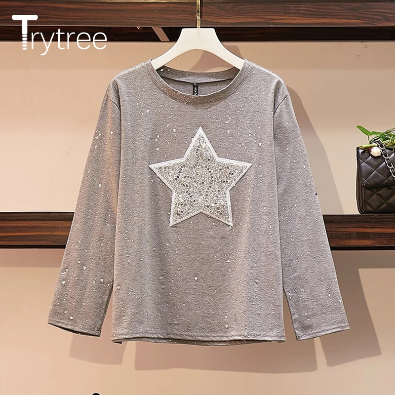 Trytree 2019 осенние женские топы с блестящими блестками и рисунком звезды