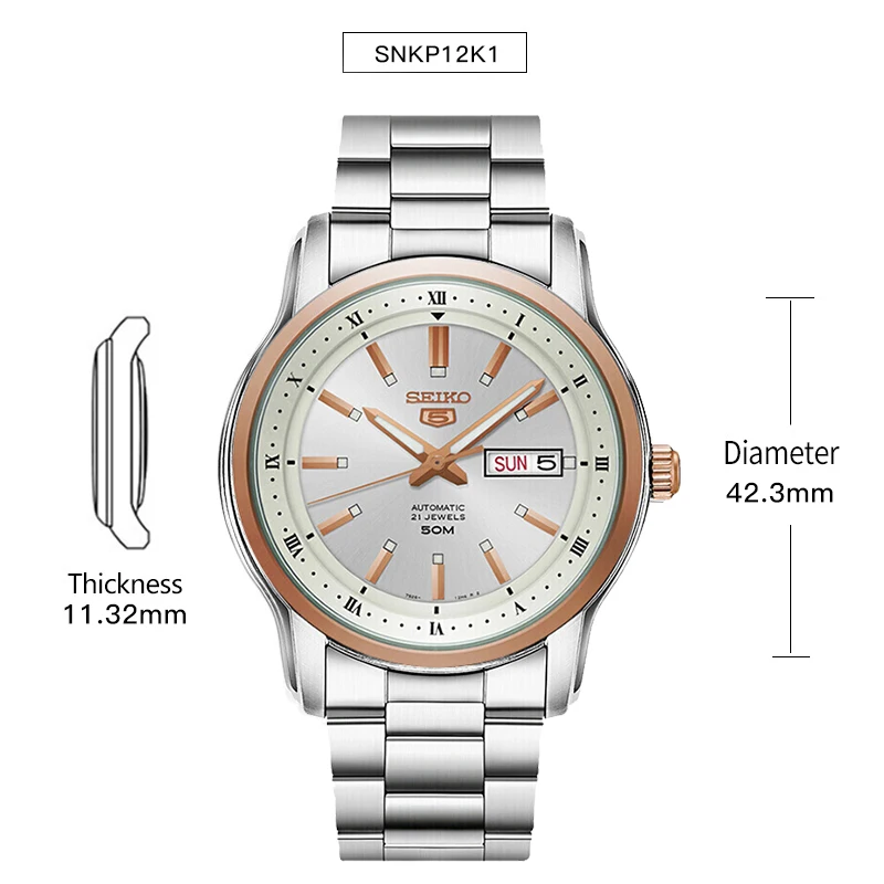 SNKP12K1 Оригинальные мужские часы SEIKO 5 с автоматическим перемещением, механические наручные часы 5 бар, водонепроницаемые светящиеся, глобальная гарантия SNKM87J1 - Цвет: SNKP12K1