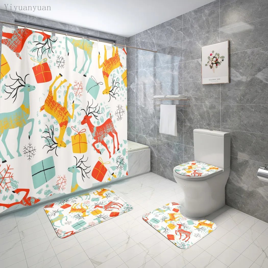Comprare Set Di Tende Da Doccia Per Cervi Di Alce Di Cartone Animato Tende Da Bagno Stampate In 3D Tappetini Antiscivolo Set Di Accessori Per Il Bagno