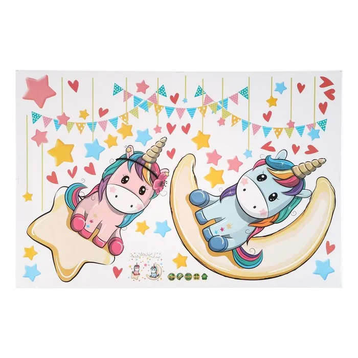 Sticker plastic interior &quotединорожки on month/звёздочке&quot 60 х90 cm creativity sticker stickers for home | Дом и