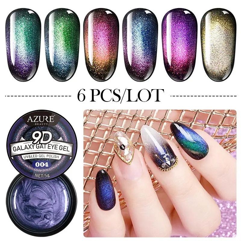 Modelones 6 шт./лот 9D Galaxy Гель лак кошачий глаз Хамелеон для использования с магнитом