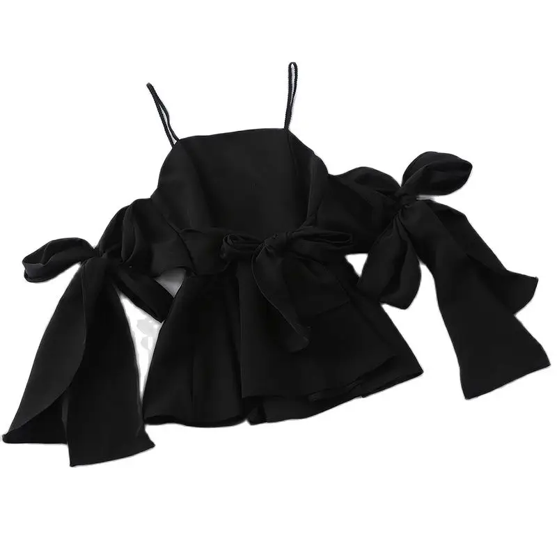 Heliar женские блузки с открытыми плечами бантом на тонких бретельках Harajuku белая