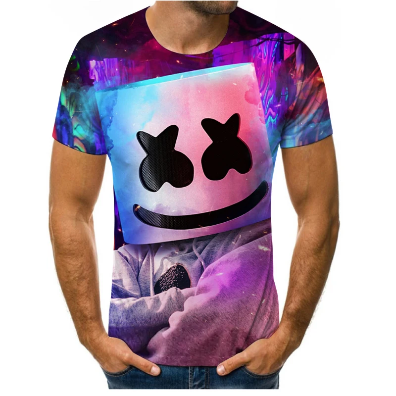 

Fashion summer DJ playing 3D printing men's short-sleeved T-shirt hip-hop pattern street clothes loose casual round neck shirt m