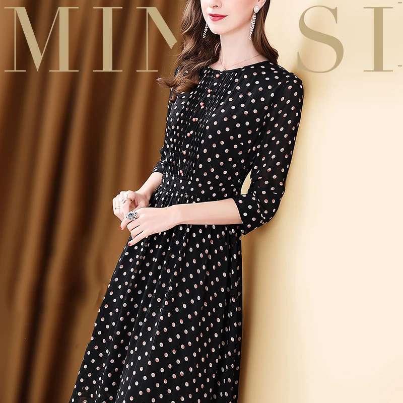 Женское шифоновое платье в горошек ONLY PLUS повседневное ТРАПЕЦИЕВИДНОЕ ПЛАТЬЕ с