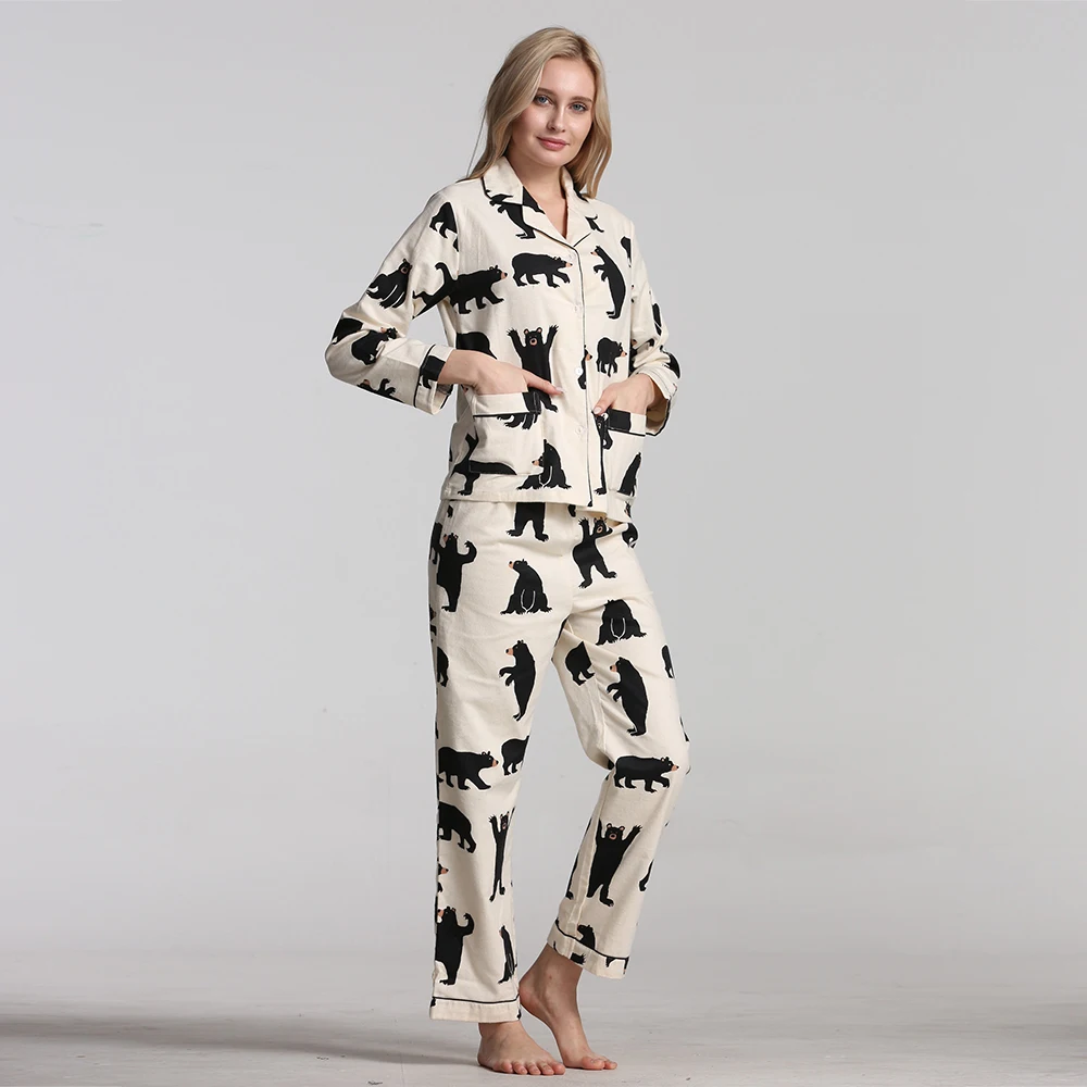 Женская пижама хлопок Женские пижамы зимняя теплая дамашние с принтом 2 шт.