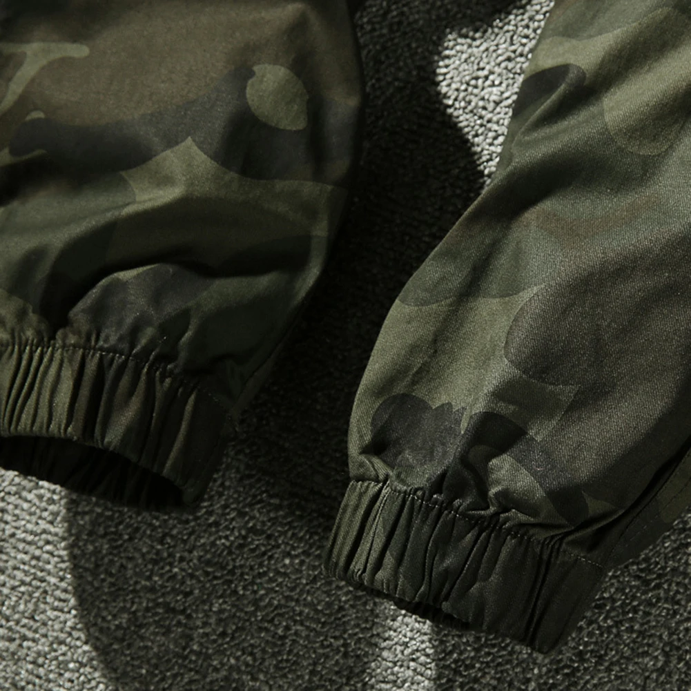 

Men Casual Camouflage Ankle-tied Multi-pockets Cotton Sport Ninth Pants Trousers Hand Wash Cotton Regular Camouflage Ankle-tied