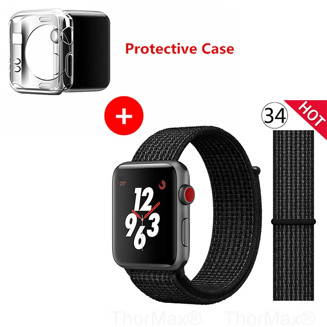 Нейлоновый спортивный бесшовный ремешок для наручных часов iwatch, 4 цвета, в полоску, легкий мягкий сплетенный ремешок для наручных часов Apple Watch 4 серии 3/2/1 38 мм 42 мм 40 мм 44 мм - Цвет ремешка: 34-Black Nik