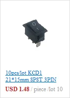 10 шт./партия KCD1 15*10 SPST 250V 3A 2 Pin Красный переключатель для лодки кнопка включения выключения