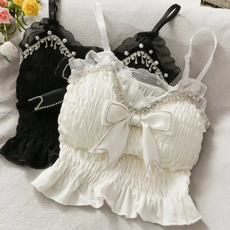 Летняя плиссированная приталенная кофта с бантом и бусинами деревянными ушками