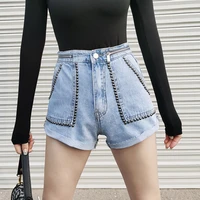 womens summer new style beaded pocket zipper high waist denim shorts womens all match casual pants fashion trend