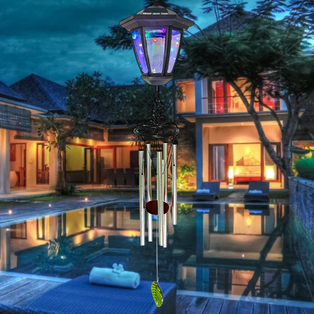 

Solar Energy Hanging Light Aluminum Tube Pendant Wind Chime Bells LED Lantern Outdoor Yard Home Windchime Waterproof Lamp Decor
