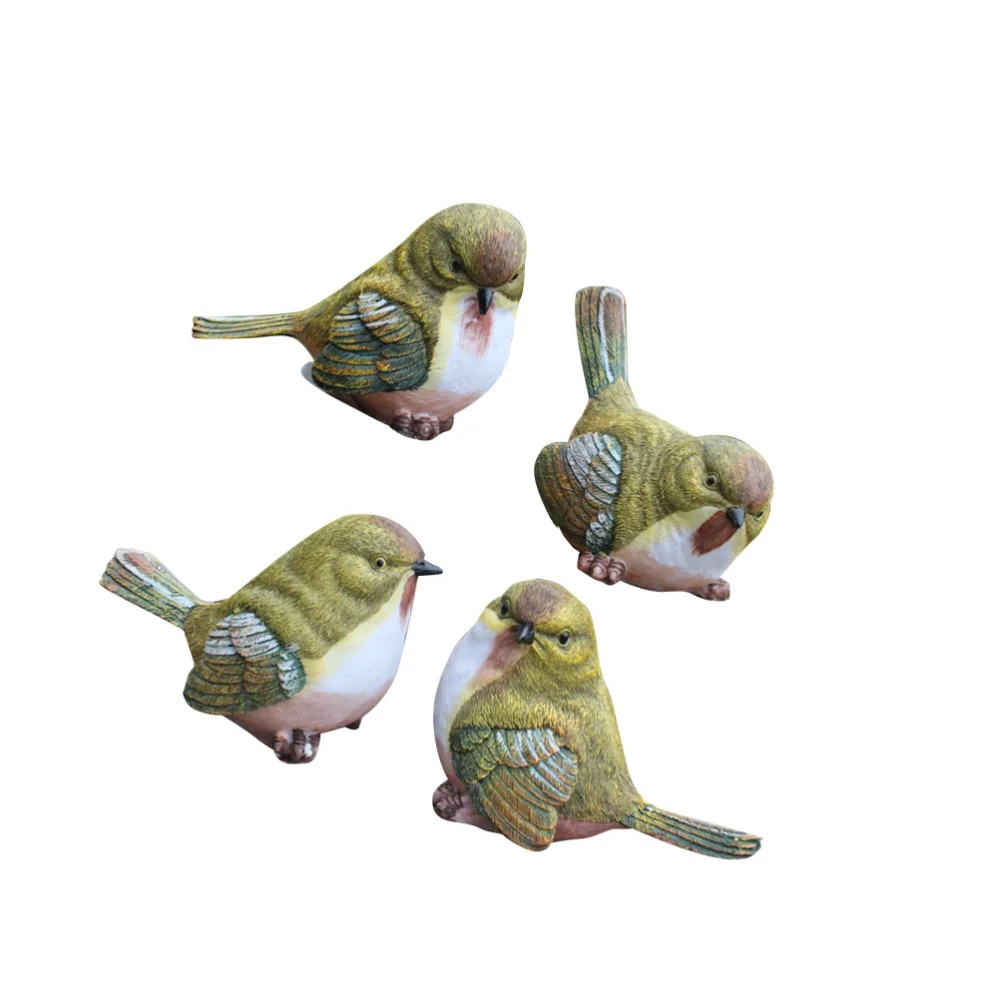 

4pcs Resin Ornament Birds Sculpture Ornaments Bird Shaped Decoration for Home Office Mini Garden (Mixed Style)