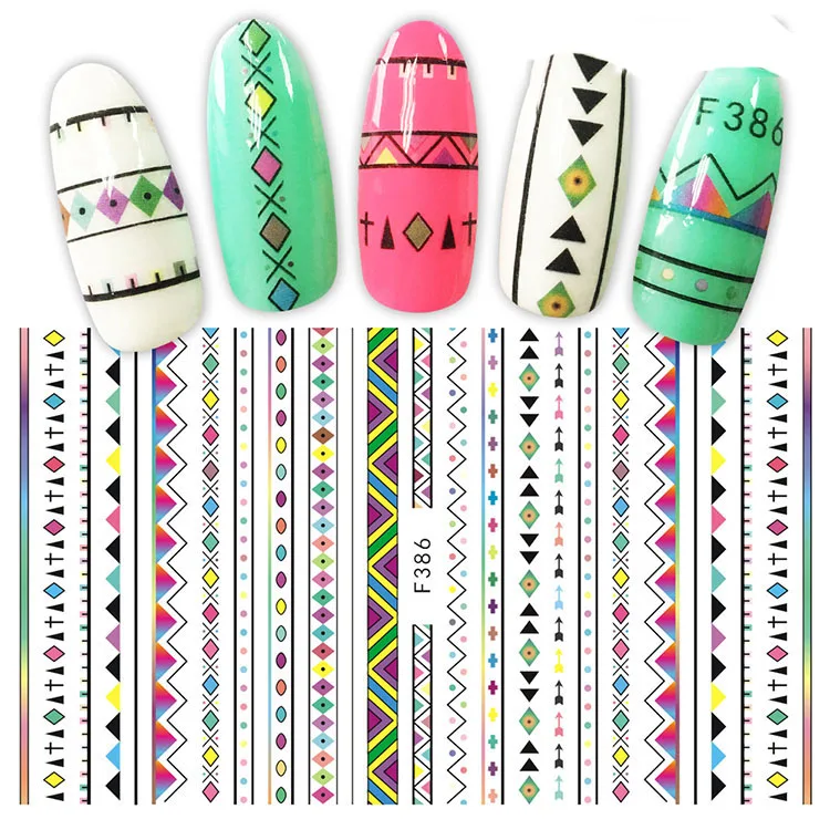 

3D Nail Sticker Decals Color Geometric Line Design Nail Art Decorations Stickers Sliders Manicure Accessories Nails Decoraciones