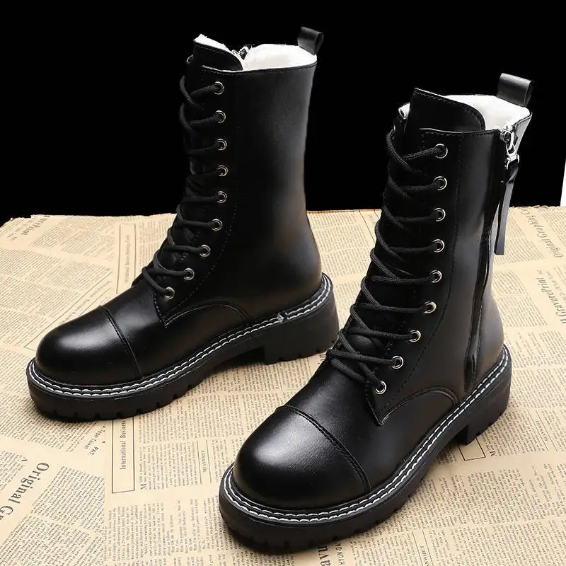 

Women's High Quality Artificial Leather Boots Fashion Waterproof Rubber Ankle Boots with Thick Bottom New Women's Flat Shoes