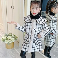 girls babys kids wool coat jacket 2021 plaid warm thicken plus velvet winter autumn buttons long style%c2%a0childrens clothes