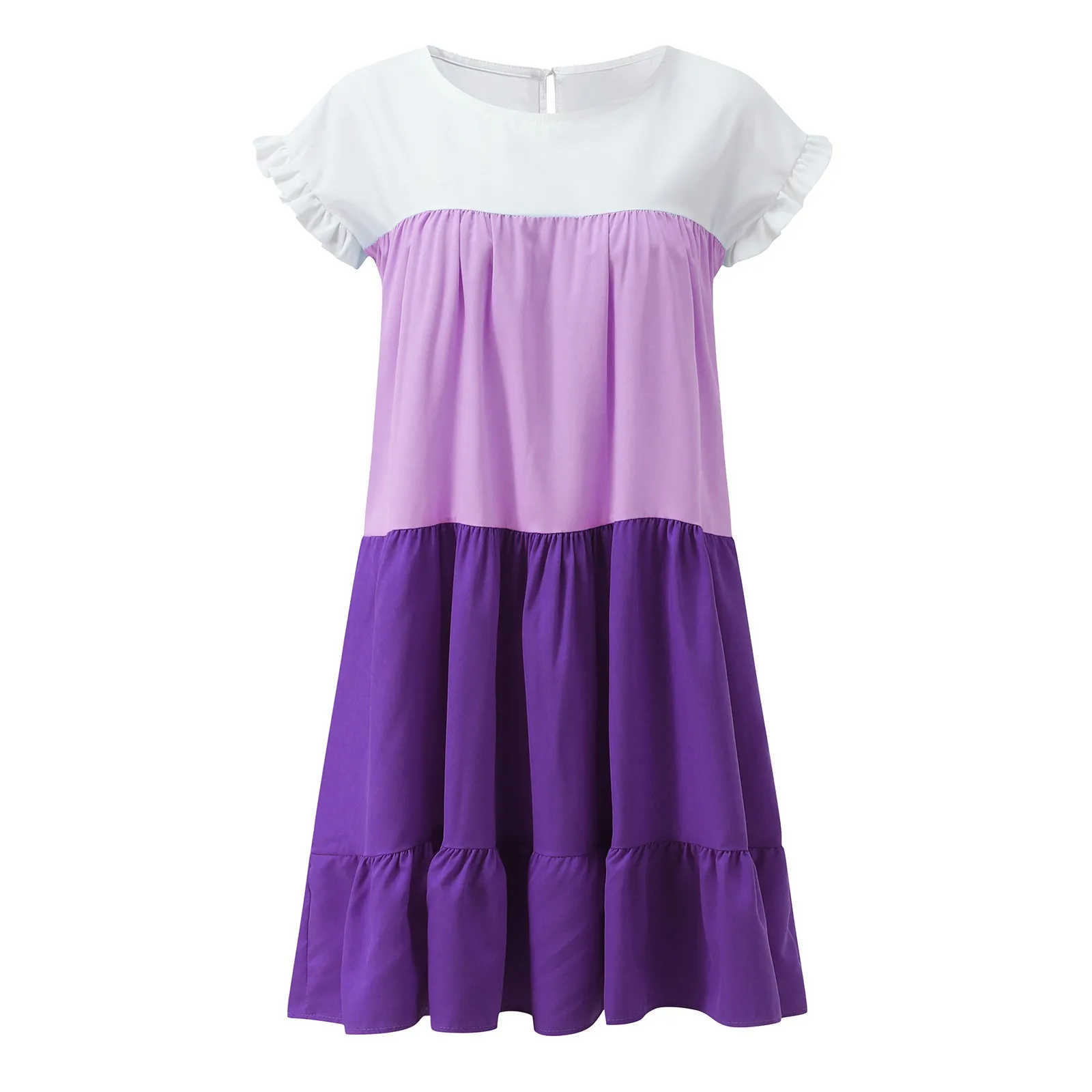 

Summer Loose Pleated Cake Mini Dresses Women Casual Ruffles Draped Matching Dress Fashion O-neck Short Sleeve Dress Vestidos
