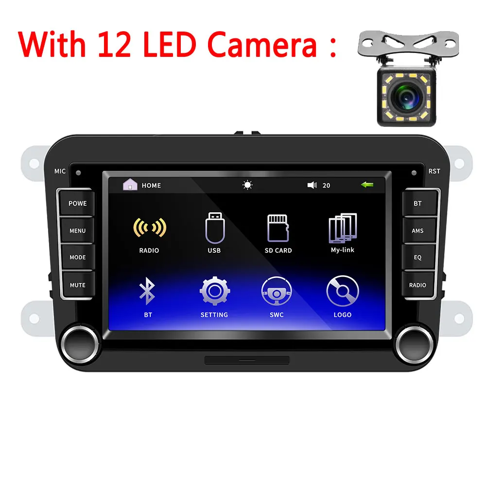 With 12 LED Camera Podofo Автомобильный мультимедийный 7 ''автомобильный Радио Аудио Bluetooth Авторадио сенсорный экран MP5 плеер FM Радио Android и IOS зеркальная ссылка для VW - Цвет: With 12 LED Camera