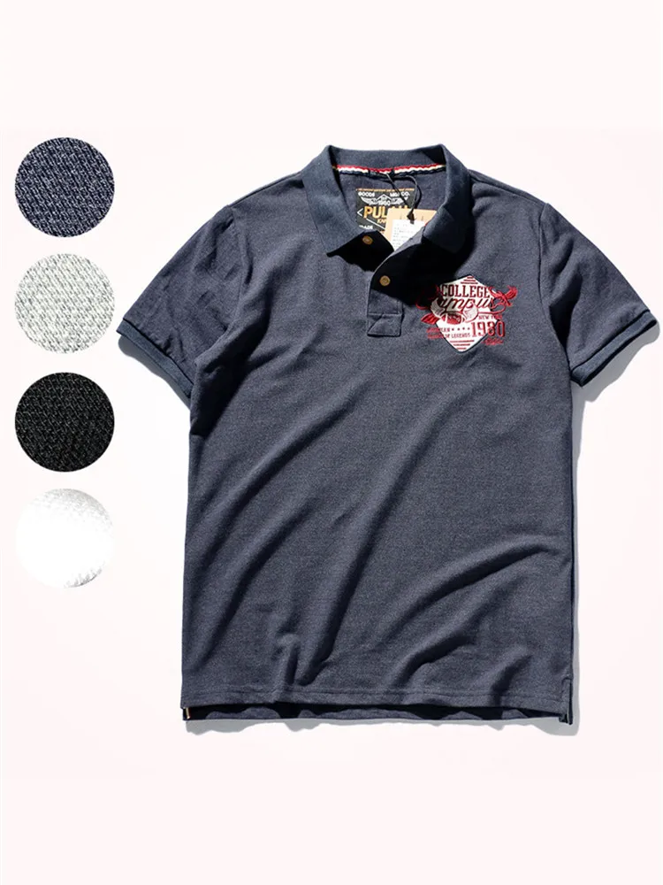 

2021 POLO Shirt Men's Fashion Short-sleeved Slim Embroidered T-shirt Summer 100% Cotton Solid Color Simple Business Lapel Tops