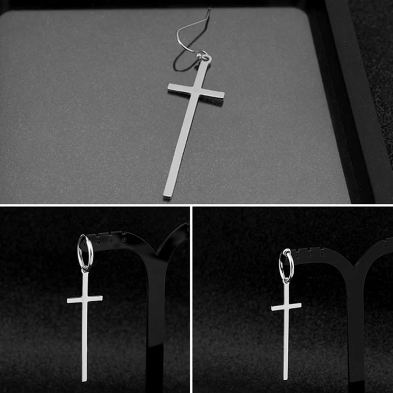 1 шт. длинные серьги с большим крестом для женщин и мужчин панк рок хип хоп клипсы