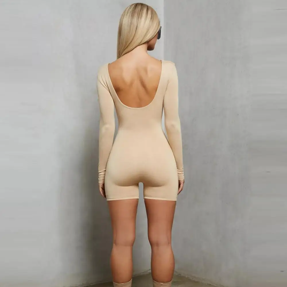 

2020 New Arrivals Women Winter Sexy Long Sleeve Backless Black Apricot Solid Bodycon High Street Bodysuits