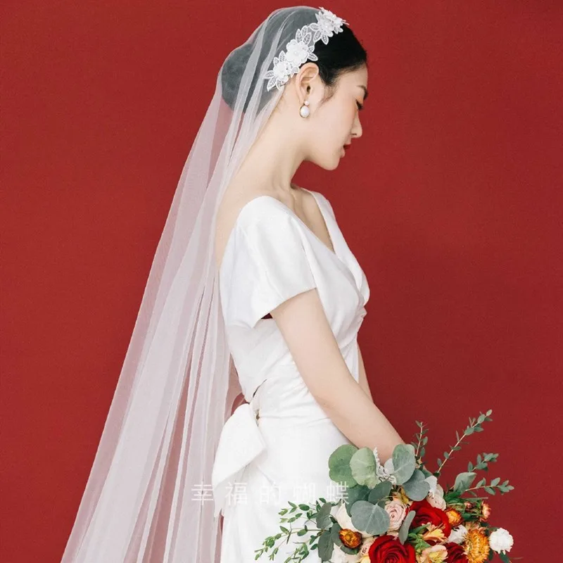 Фата Женская длинная в винтажном стиле вуаль для невесты свадьбы Белый/цвет