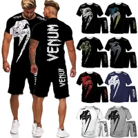 2 pcs cool 3d cobra kai print mixed martial arts t shirtsshorts sport suit mens gym training fighter sportwear tracksuit set