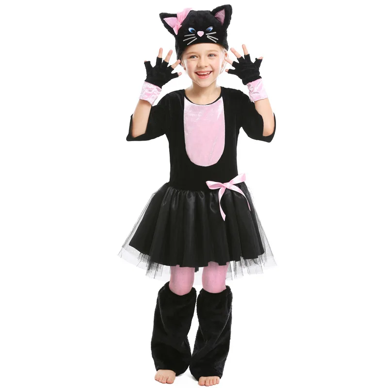 

Костюм для девочек Miss Kitty Black Cat, детский нарядный костюм на Хэллоуин, карнавальный наряд с животными