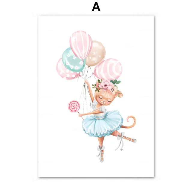 Розовая девушка медведь Фламинго Кролик Кот воздушный шар настенная Картина на