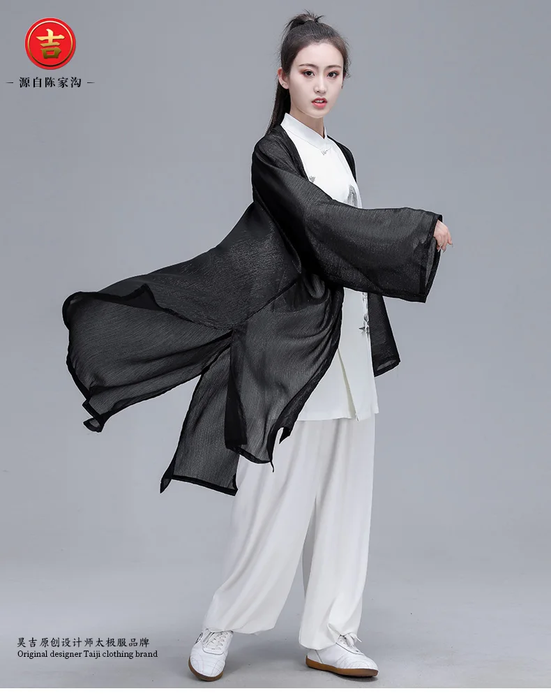 Женский Hanfu Taiji наборы одежды костюм Тан кунг-фу изысканный элегантный тай-чи из трех предметов одежды боевых искусств шаль чернильная живопись