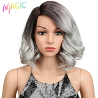 magic hair short loose wavy bob wigs 12 inch black synthetic lace wigs for african american women high temperature fiber cosplay