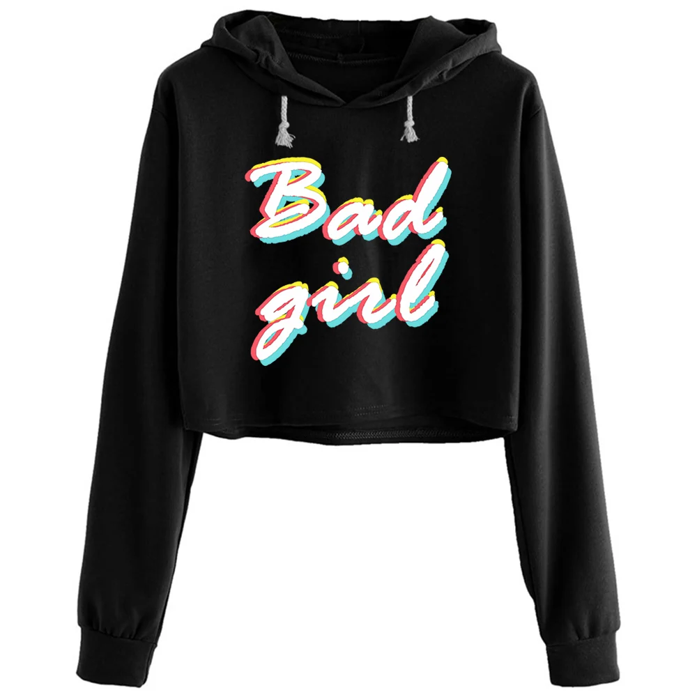

Bad Girl Crop Hoodies Women Harajuku Anime Emo Aesthetic Pullover For Girls